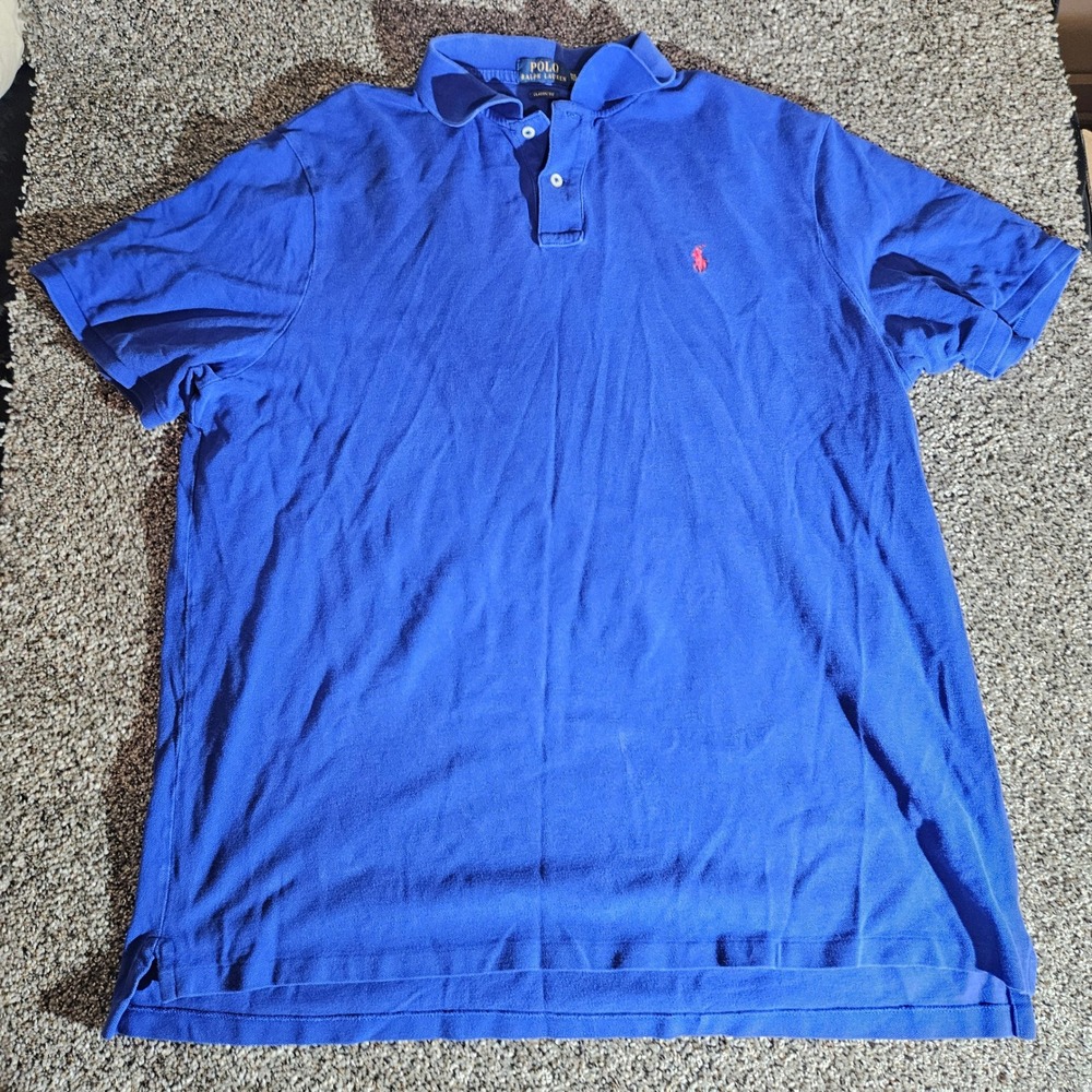 Polo Ralph Lauren Mens XXL Classic Fit Royal Blue Short Sleeve Mesh Polo Shirt